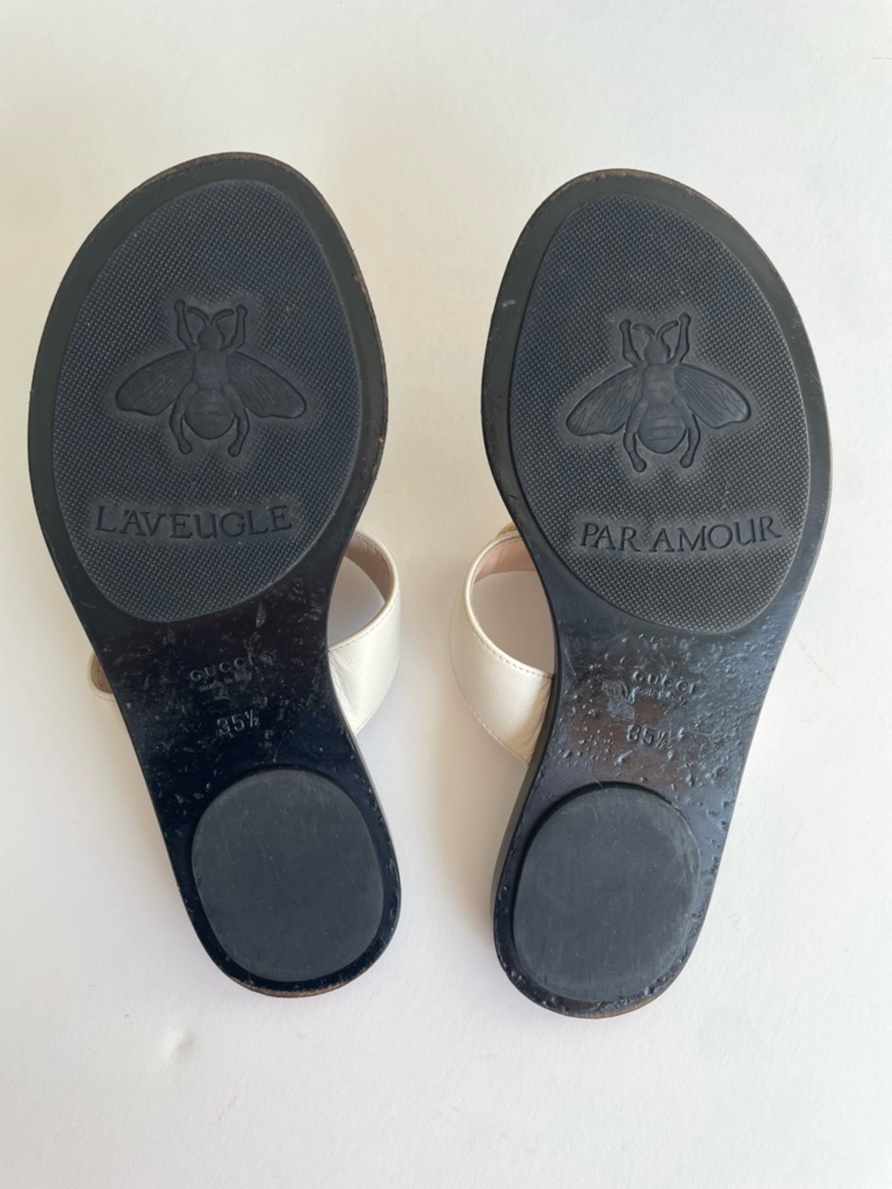 Gucci Marmont GG Logo Flat Cream Leather Flip Flop Sandals Size 35.5 US 5.5 - Picture 10 of 12